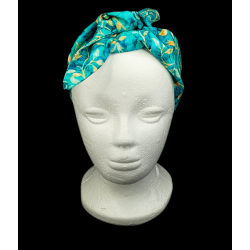Turquoise Autumn Leaves Batik Self Tie Headband