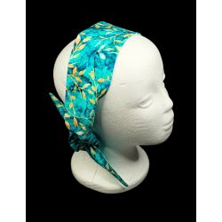 Turquoise Autumn Leaves Batik Self Tie Headband