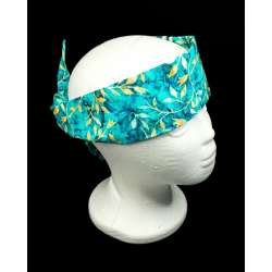 Turquoise Autumn Leaves Batik Self Tie Headband