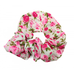 White Cerise Floral Scrunchie