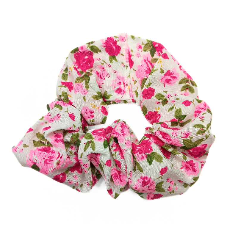 White Cerise Floral Scrunchie