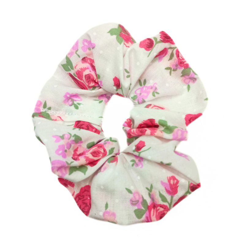 White & Pink Floral - Hair Scrunchie