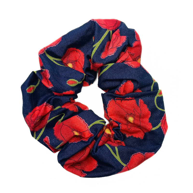 Navy Poppy Scrunchie