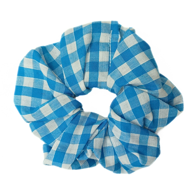 Turquoise Gingham Scrunchie