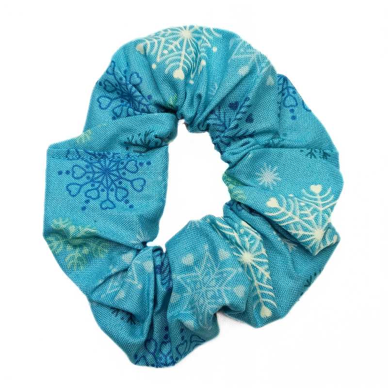 Glow in the Dark Blue Snowflakes Christmas Scrunchie