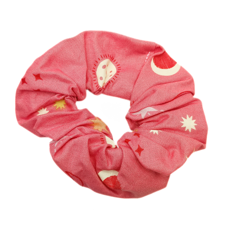 Glow in the Dark Pink Moon and Stars Scrunchie