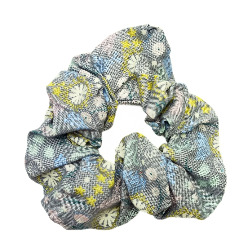 Glow in the Dark Grey Floral Scrunchie