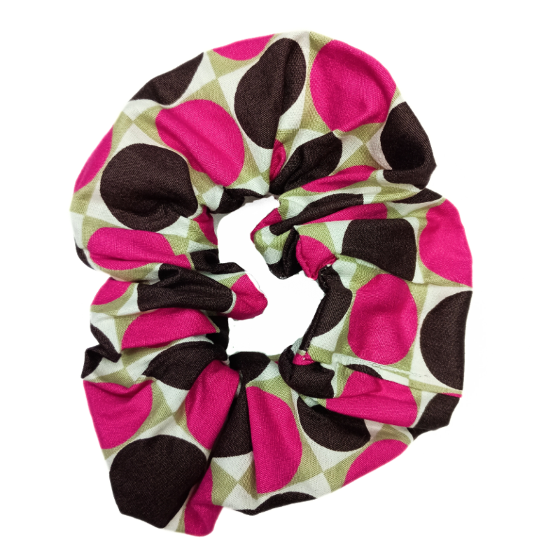 Magenta & Black Spot Retro Scrunchie