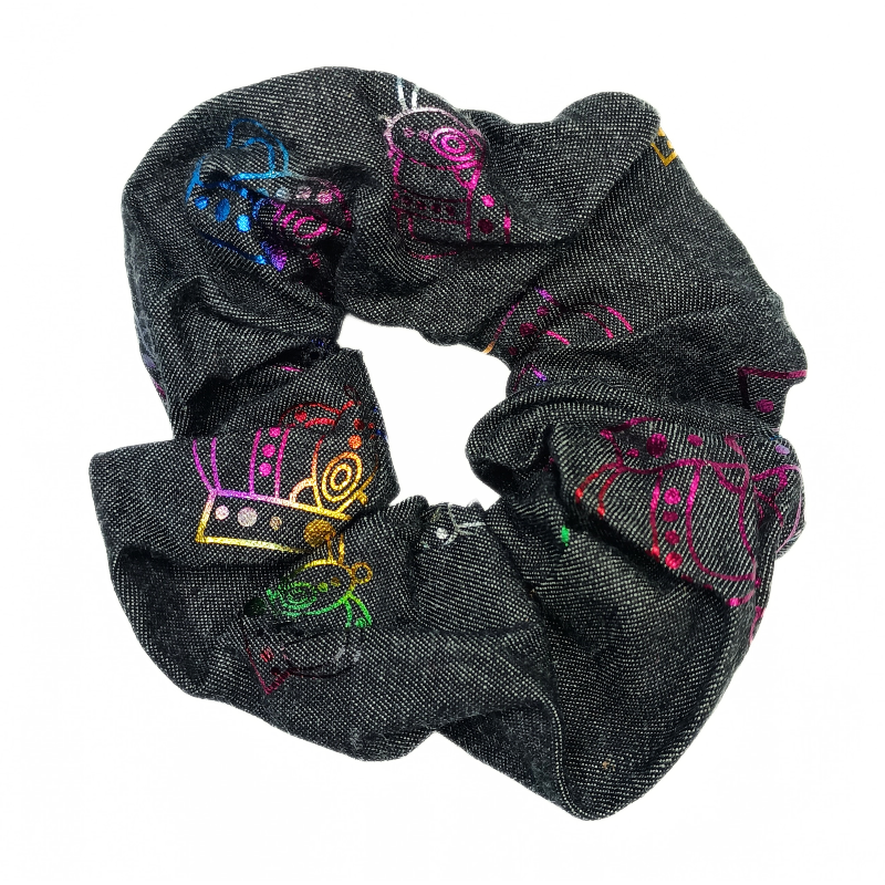 Denim Rainbow Queen Crown Scrunchie