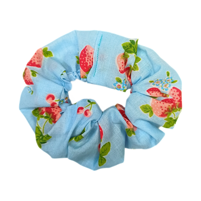 Blue Strawberry Scrunchie