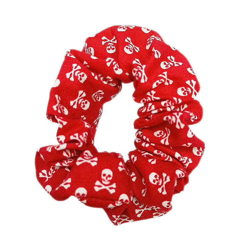 Red Ditsy Skull & Crossbones Mini Scrunchie
