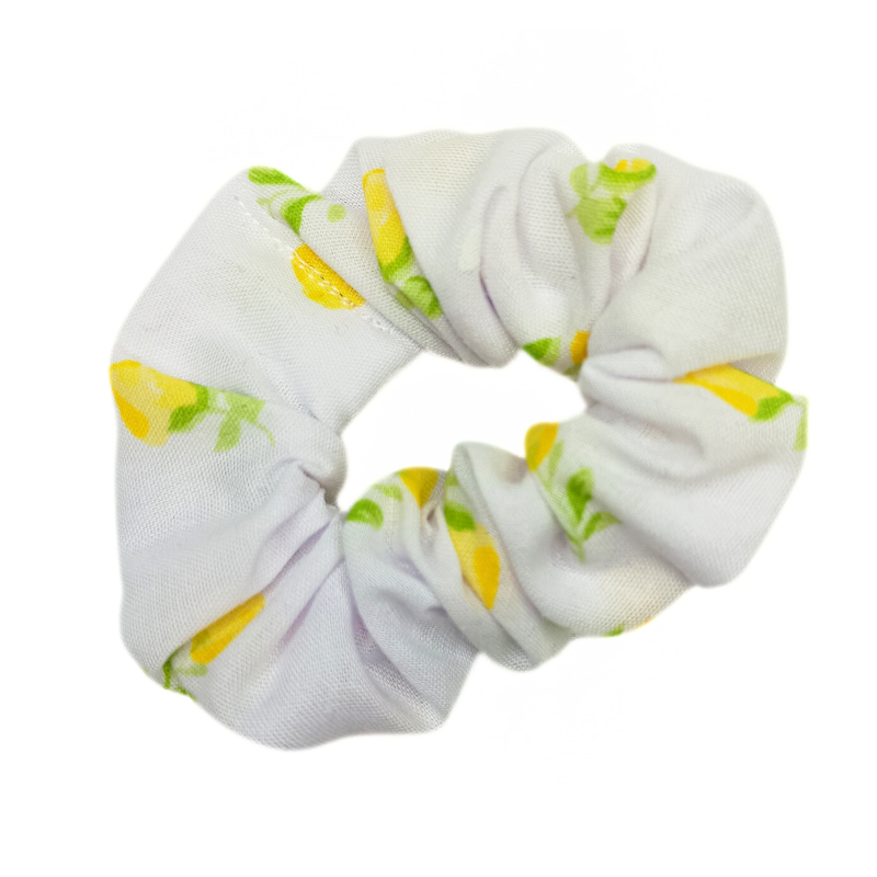 White and Yellow Floral Mini Scrunchie