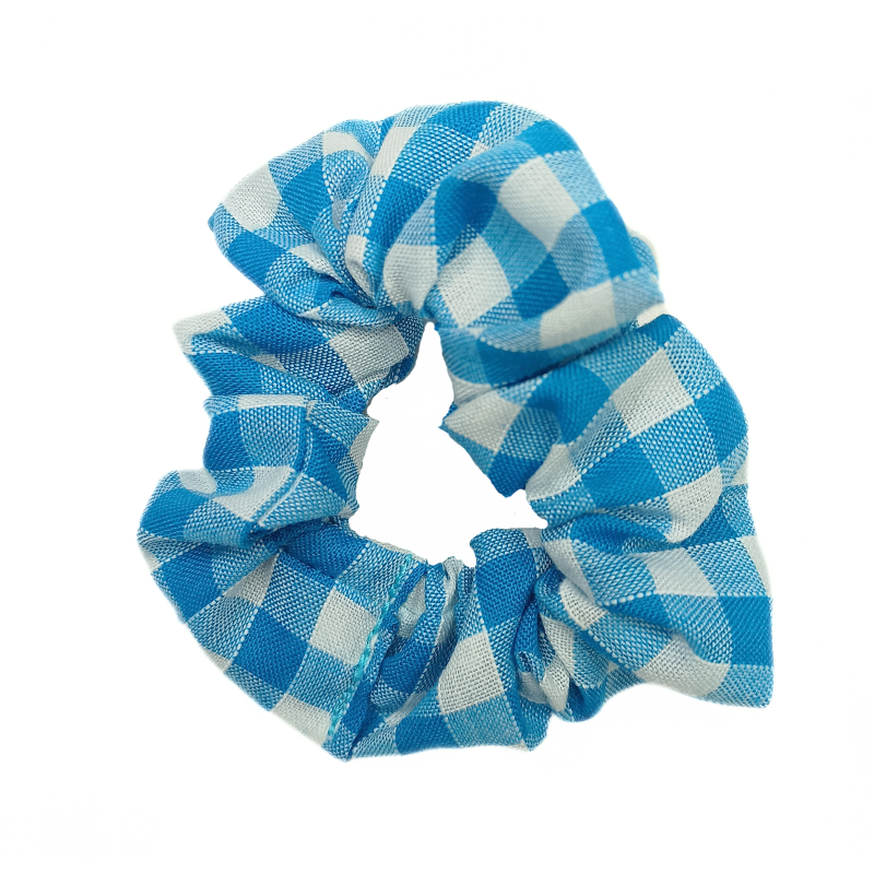 Turquoise Gingham Mini Scrunchie