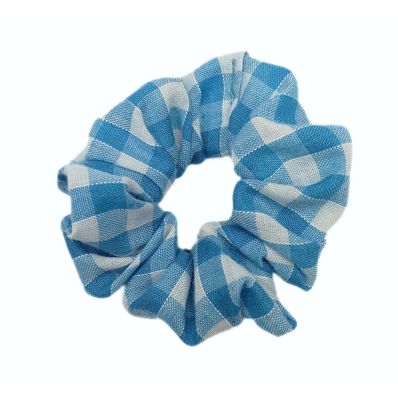 Light Blue Gingham Mini Scrunchie