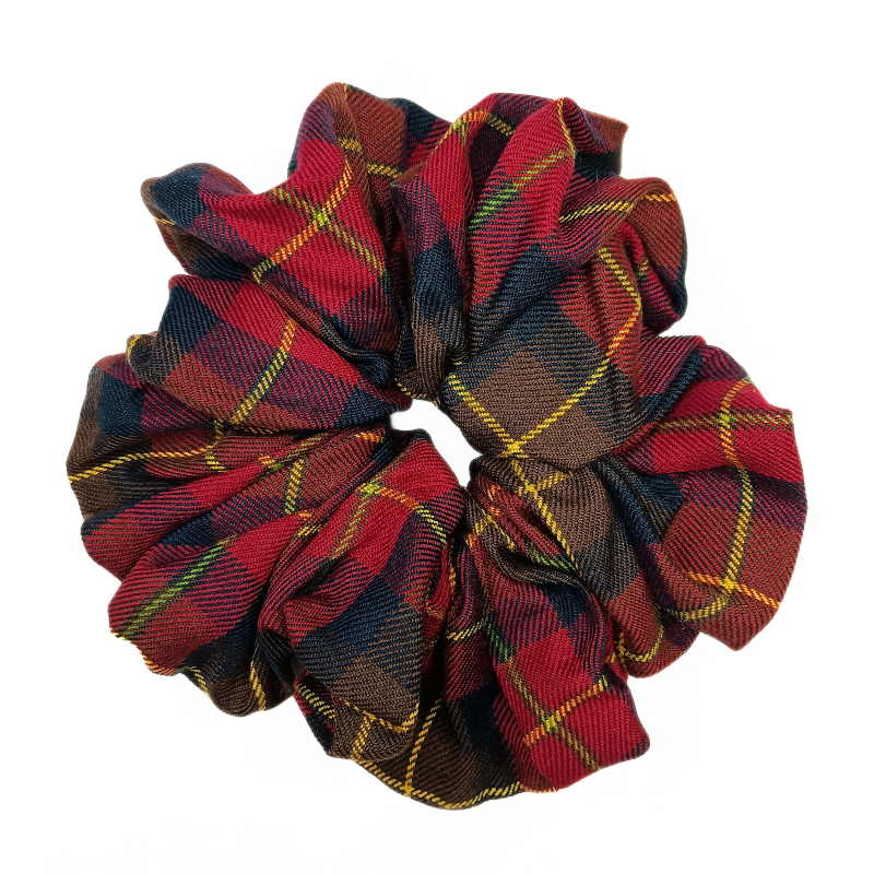 Burgundy, Brown, Red, Navy and Gold Tartan Mega Scrunchie