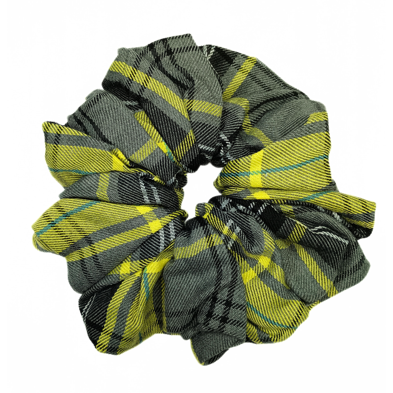 Yellow and Grey Tartan Mega Scrunchie