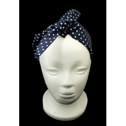 Navy Polka Dots Self Tie Headband