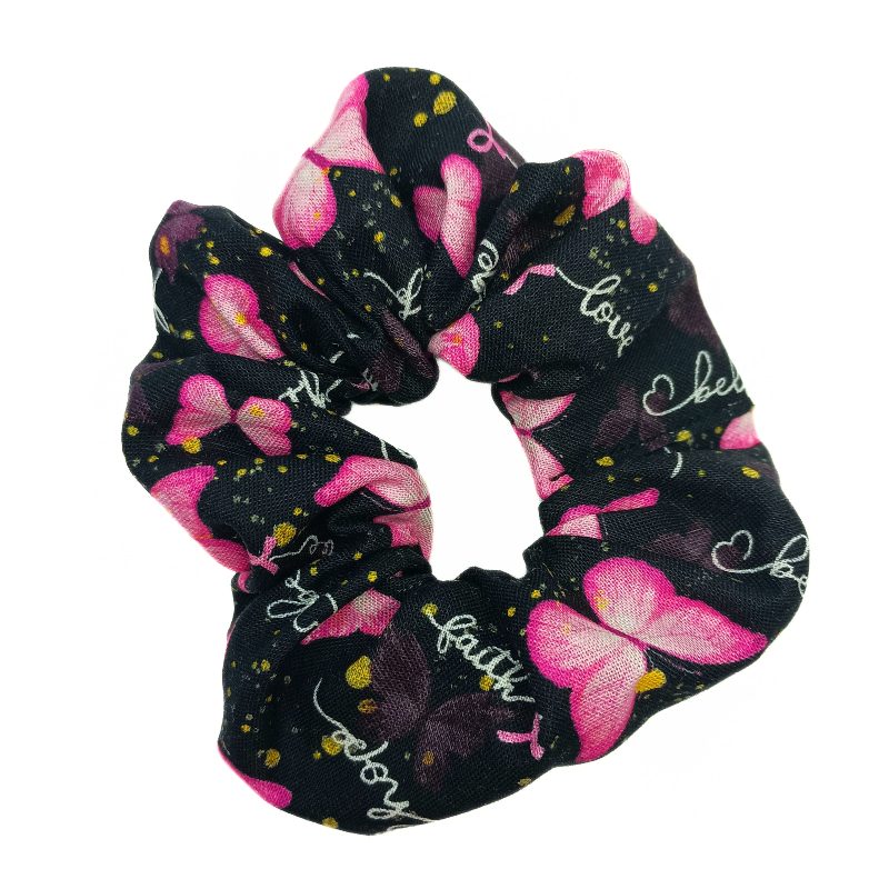 Pink Ribbons & Butterflies Scrunchie