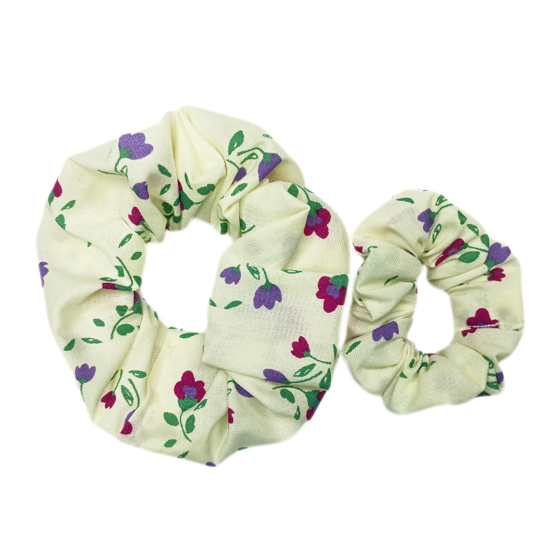 Cream Floral Mother And Daughter Matching Scrunchie Set