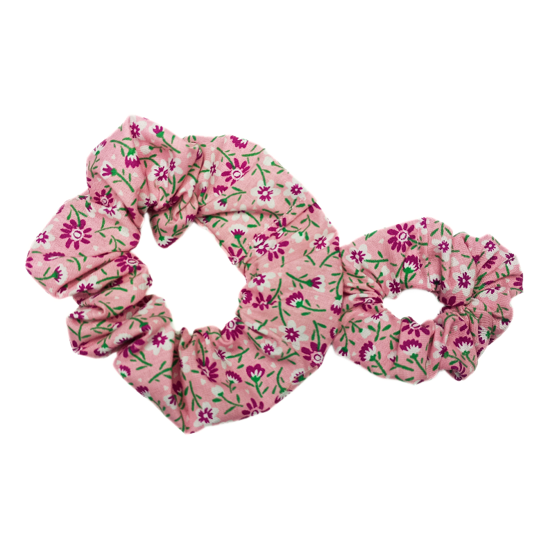Pink Floral Matching Duo Scrunchies