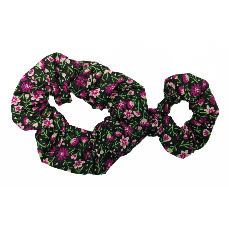 Black & Pink Floral Matching Duo Scrunchies
