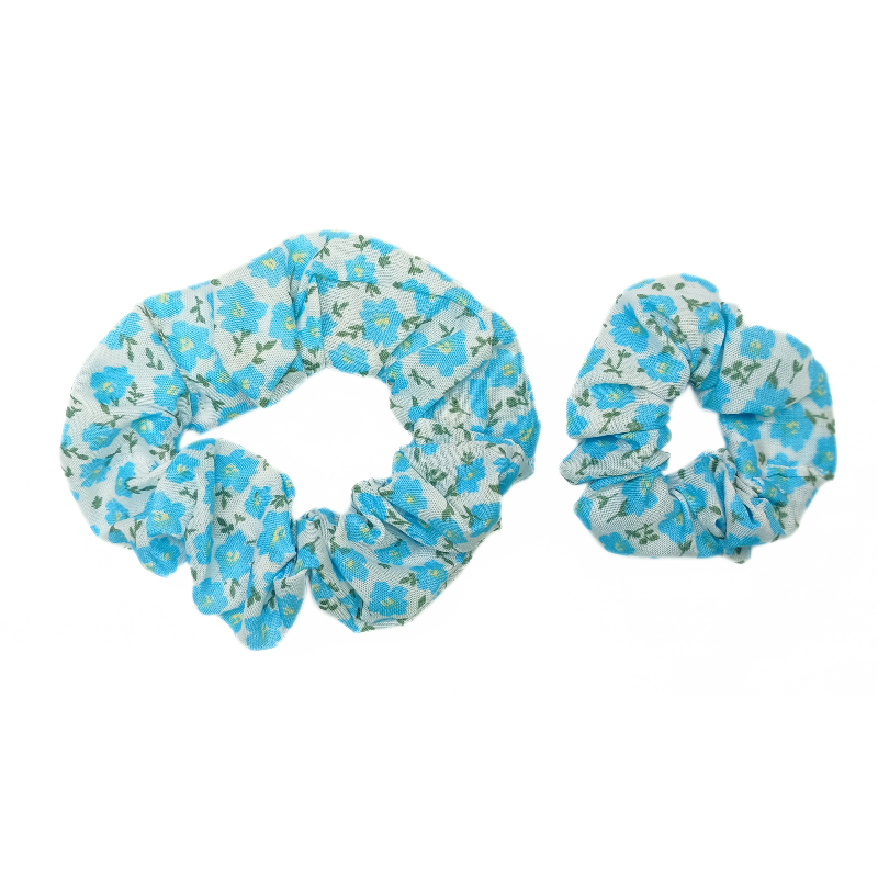 White & Blue Floral Mother and Daughter Matching Scrunchie Set