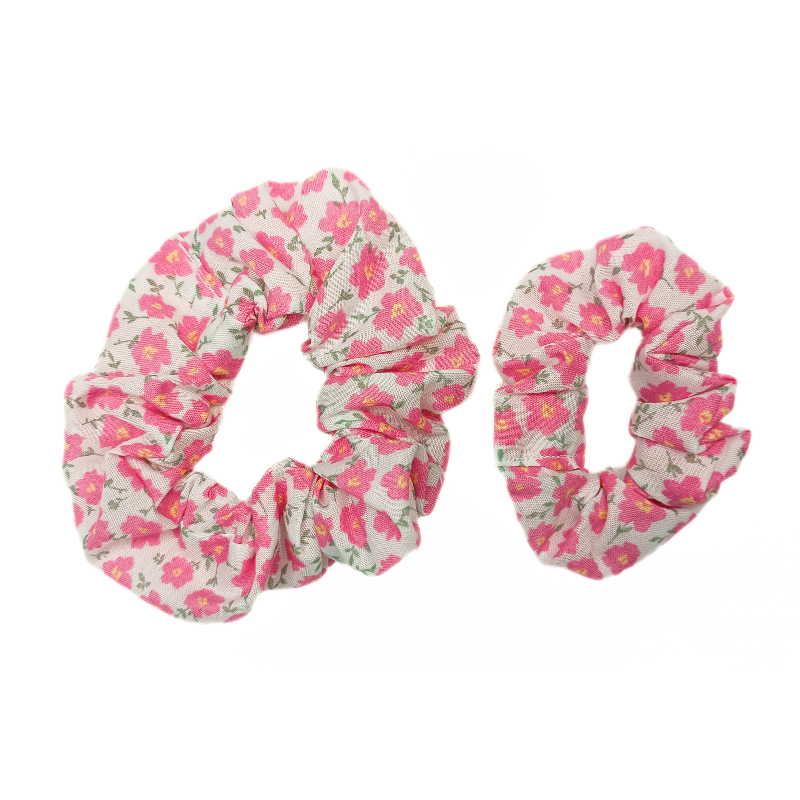White & Pink Floral Mother and Daughter Matching Scrunchie Set