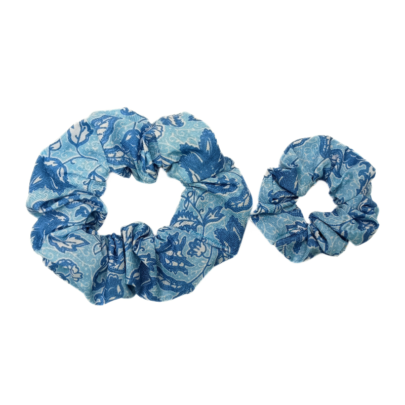 Blue Floral Mother and Daughter Matching Scrunchie Set