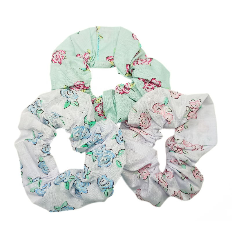 Set of 3 Rose Floral Scrunchies