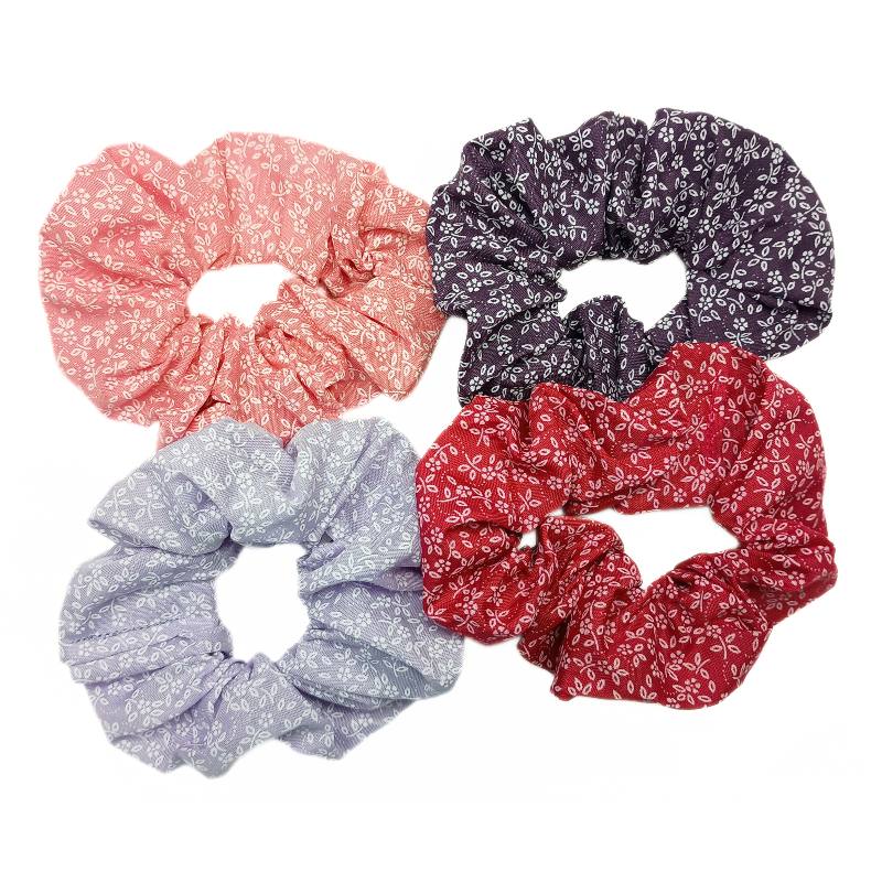 Set of 4 Pink & Purple Floral Scrunchies