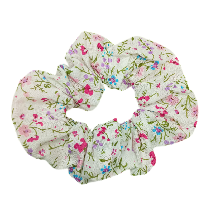 White & Pink Floral Scrunchie