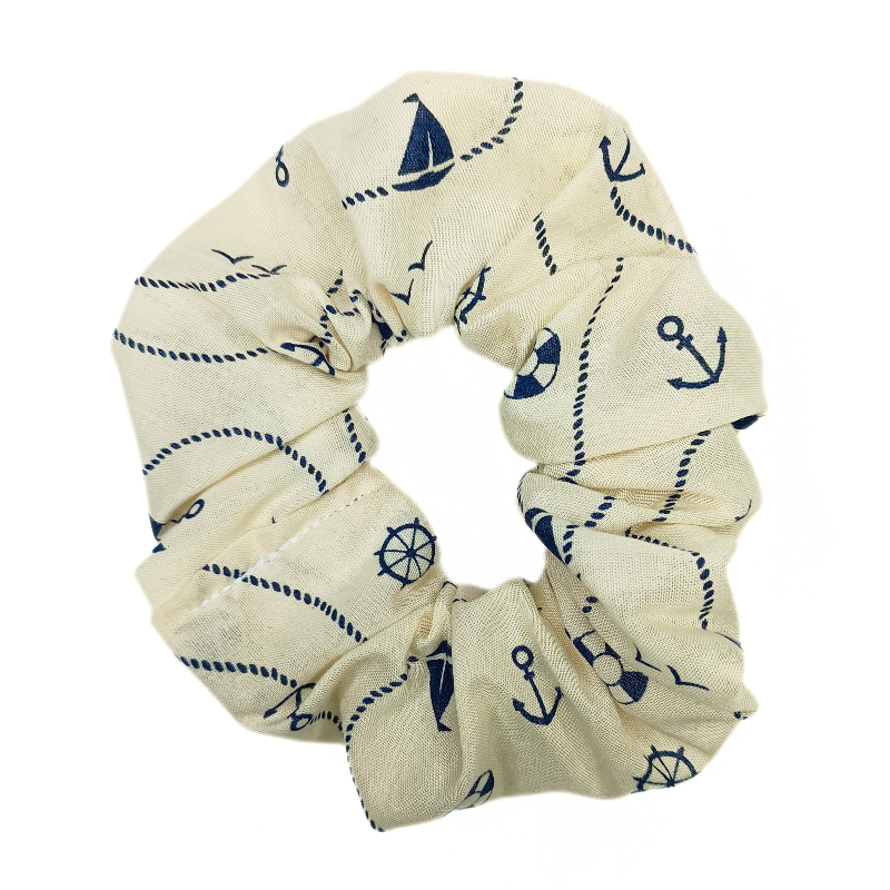 Cream Nautical Hair Scrunchie