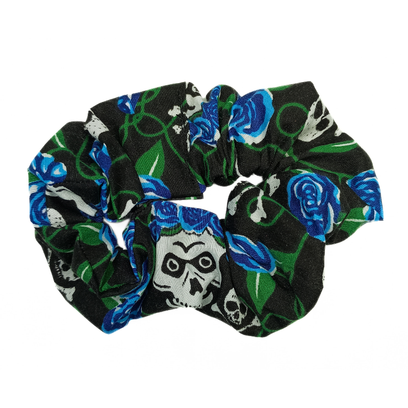 Skull & Blue Roses Scrunchie