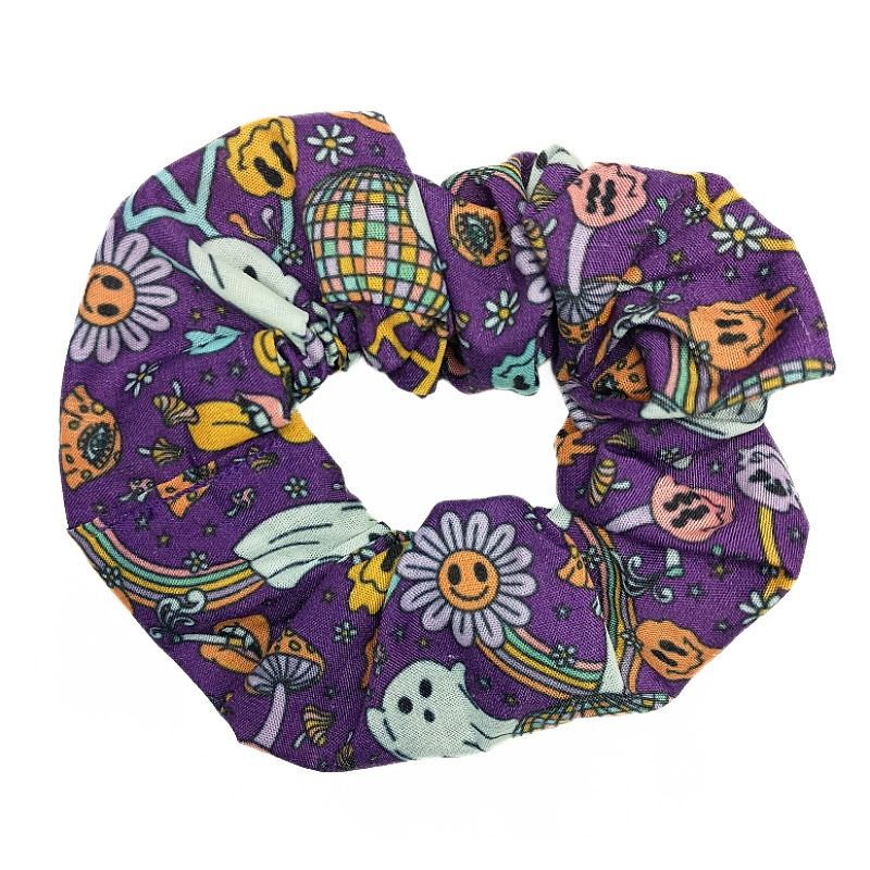 Purple Retro Hippy Ghosts Scrunchie