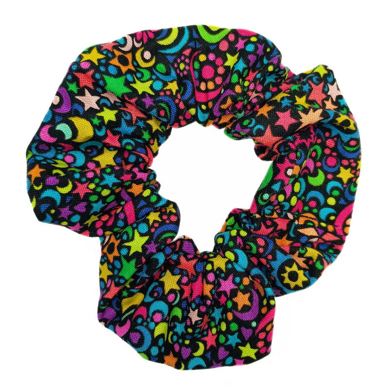 Black Rainbow Ditsy Moon & Stars Scrunchie