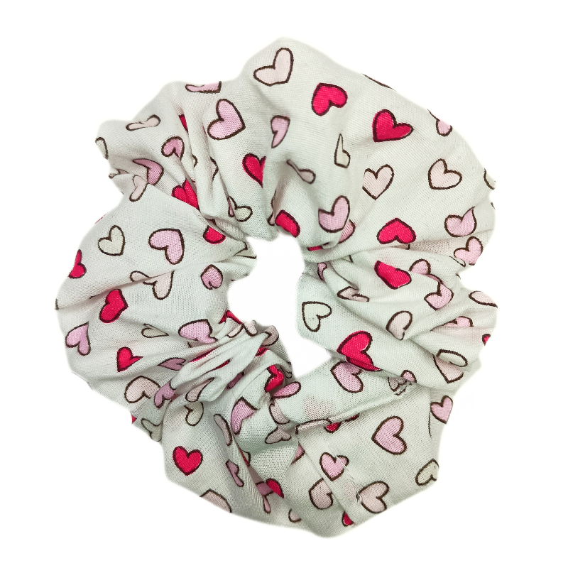 White and Pink Mini Hearts Scrunchie