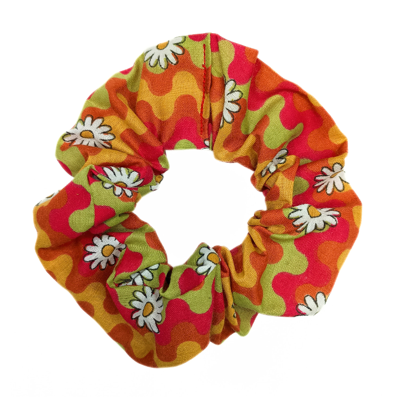 Red, Green, Brown Retro Daisy Scrunchie