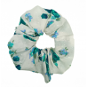 White & Teal Floral - Hair Scrunchie