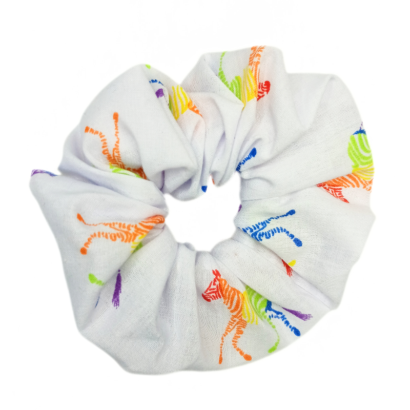 White Rainbow Zebra Scrunchie