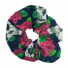 Navy Pink Rose Skull Scrunchie