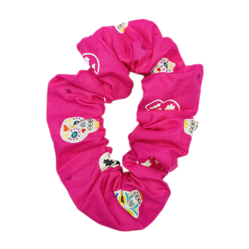 Glow in the Dark Pink Skulls Scrunchie