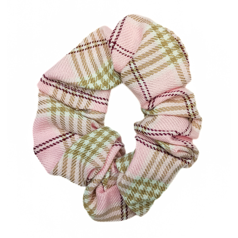 Pink, Brown, White and Wine Small Pattern Tartan Scrunchie