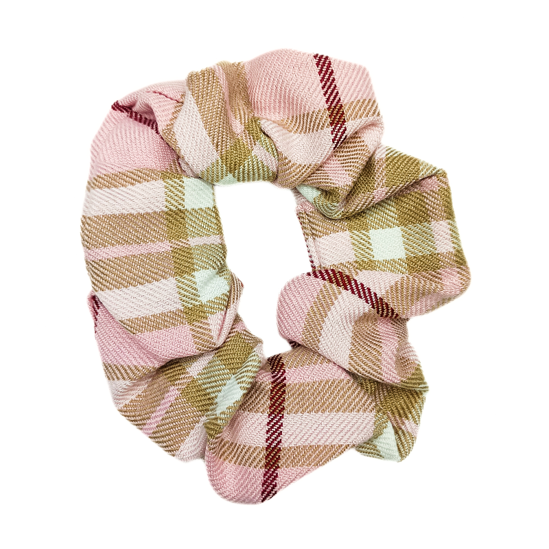 Pink, Brown, White and Wine Large Pattern Tartan Scrunchie