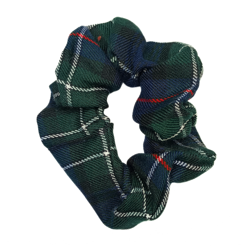 Navy, Green, White and Red Tartan Scrunchie