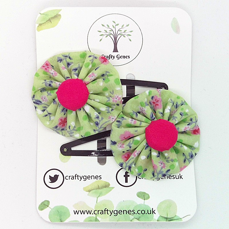 Green & Pink Floral Hair Clips
