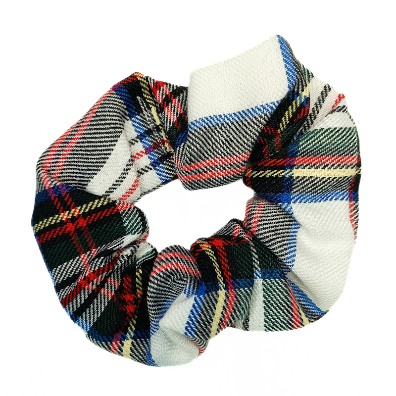 White, Green, Blue, Red and Yellow Tartan Scrunchie