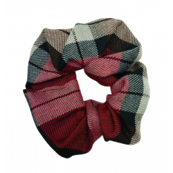 Burgundy, Grey and Black Tartan Scrunchie