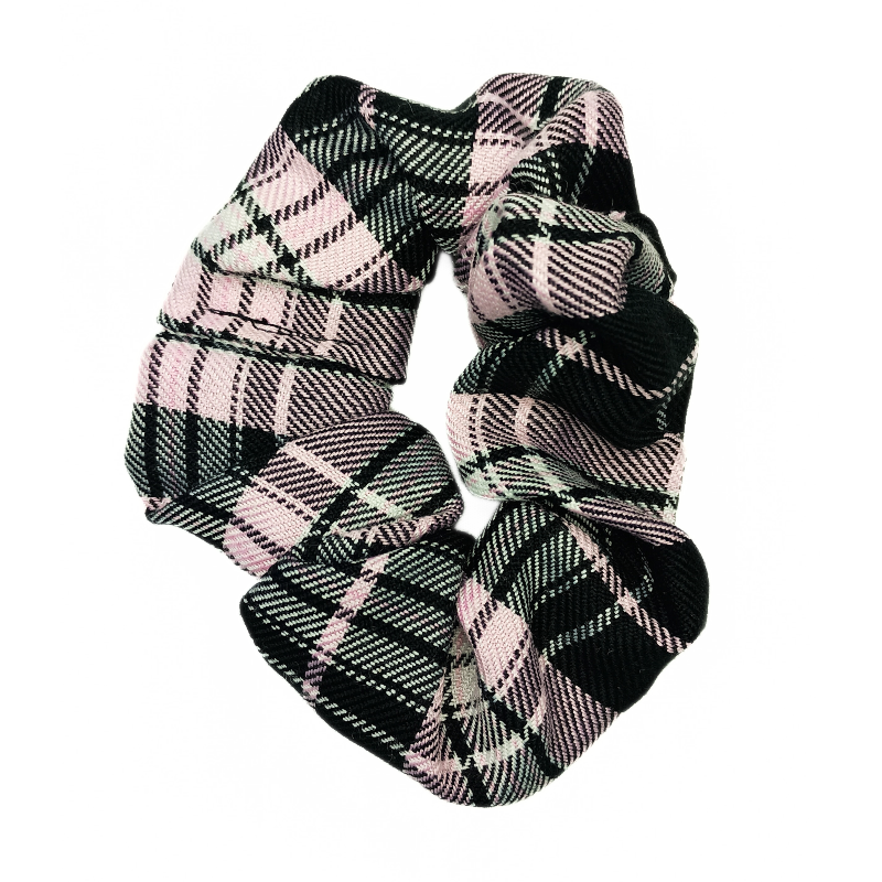Pink, Black and White Tartan Scrunchie
