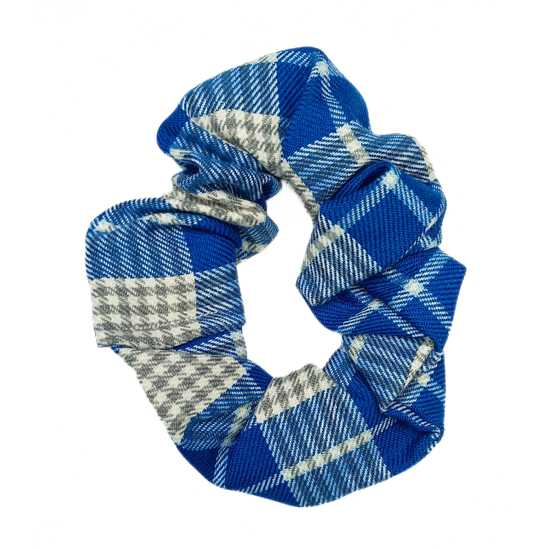 Blue and White Tartan Scrunchie