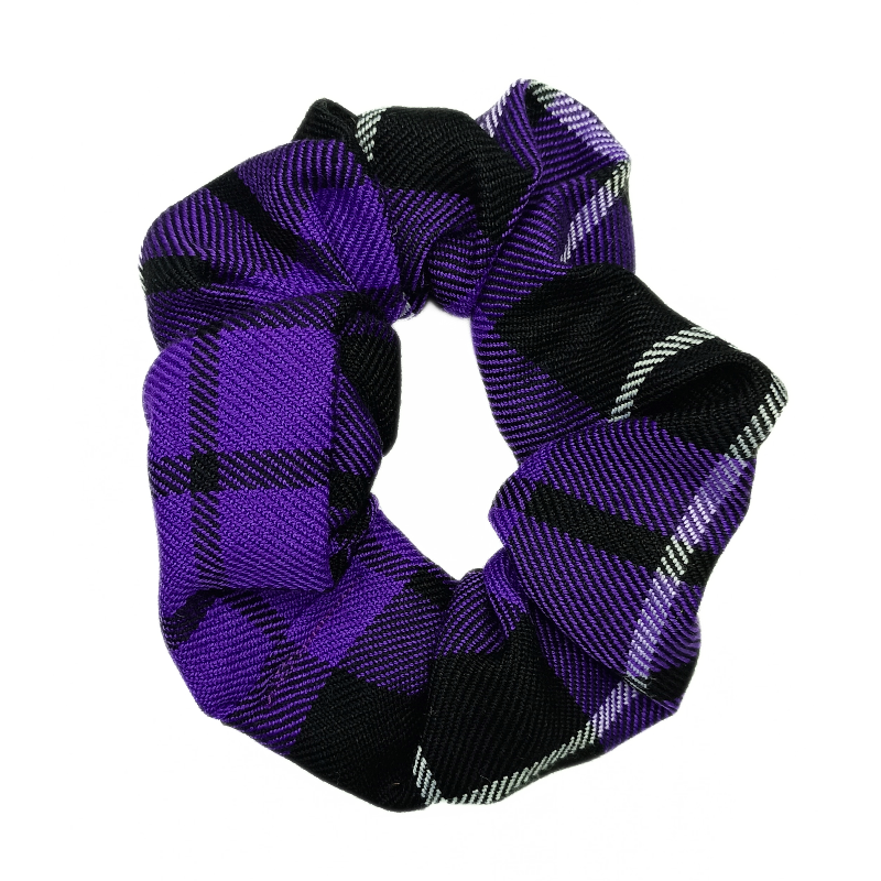 Purple, Black and White Tartan Scrunchie